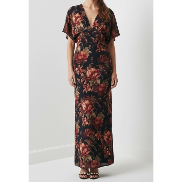 BHLDN Amelia Deep-V Stretch Velvet Maxi Dress, Black Floral, Small - Picture 1 of 11